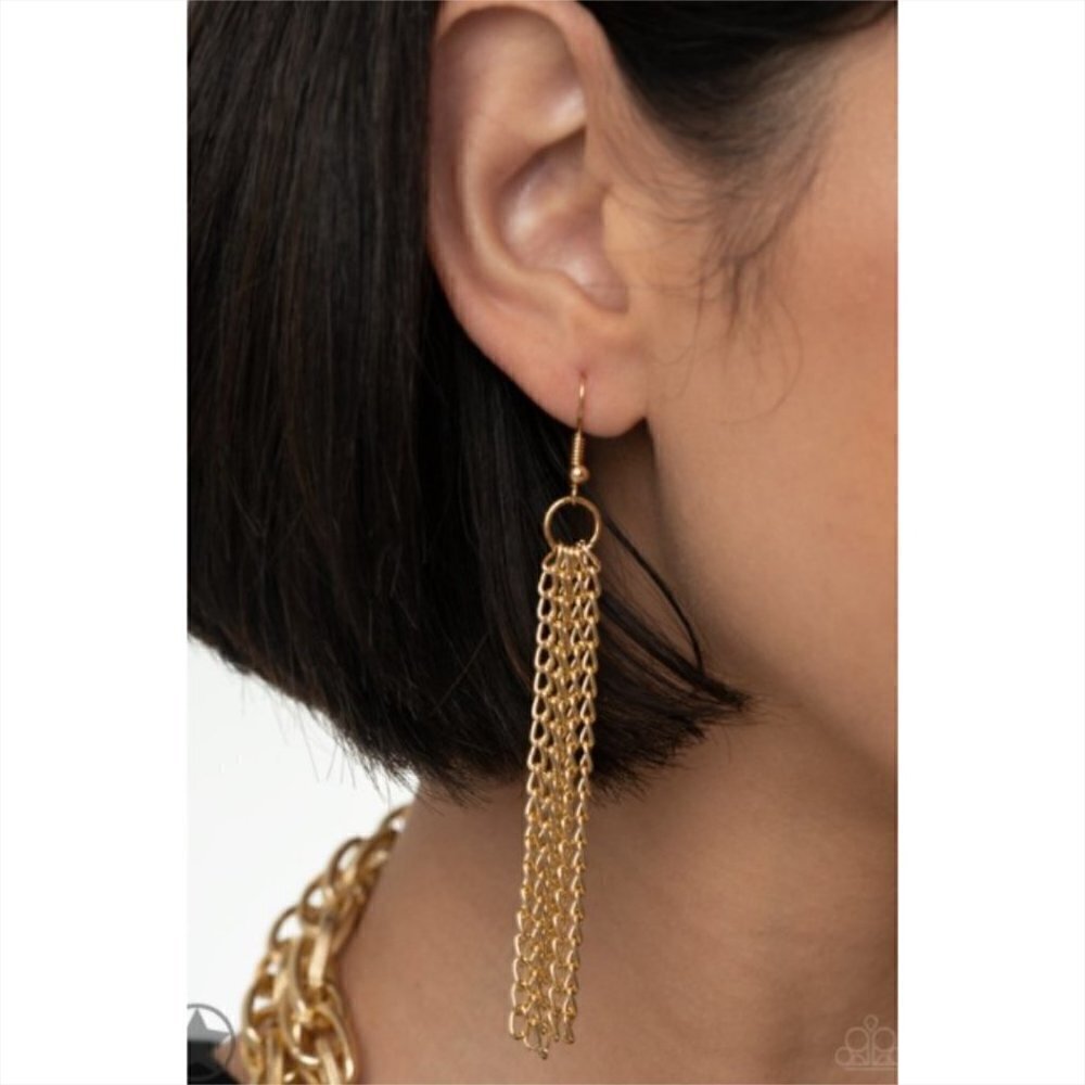 Paparazzi Gold-Tone Chain Earrings and Scarf Necklace Set - Picture 3 of 8